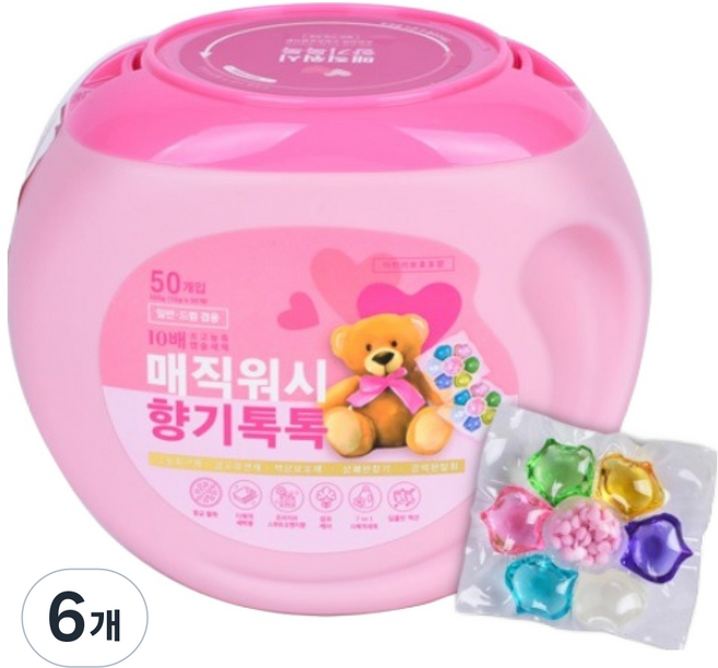 향기톡톡 매직워시 7 in 1 고농축 캡슐 세제, 6개, 50개입