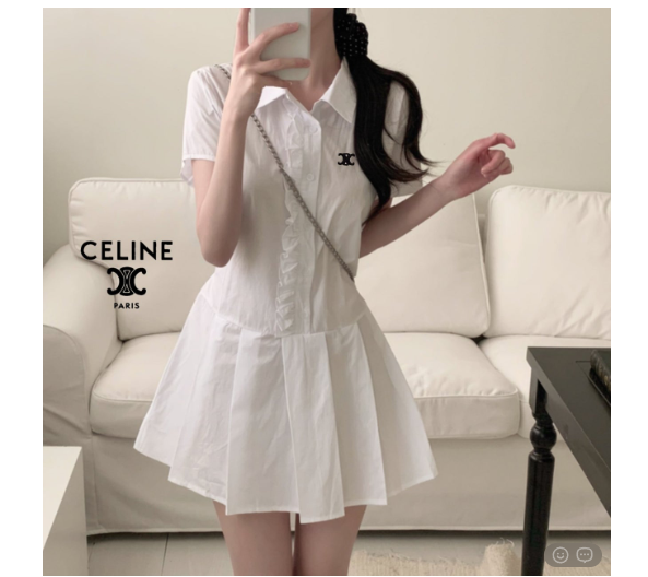 💢자수로고 8742 프릴 핀턱 카라 원피스💢