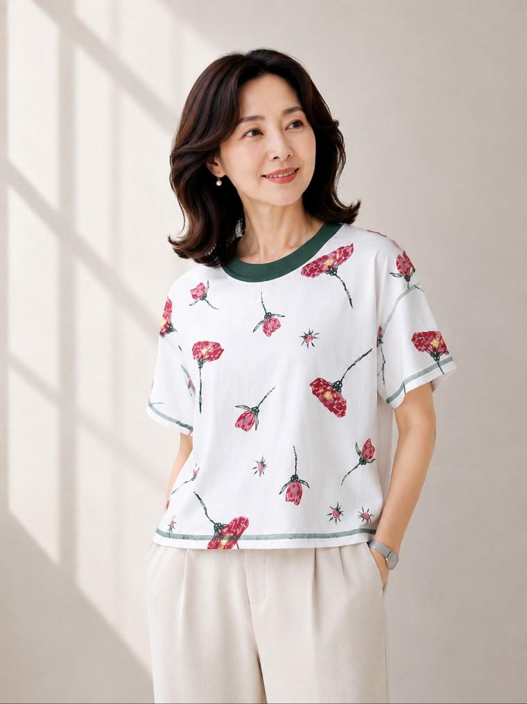 플라워 프린팅 코튼 TS