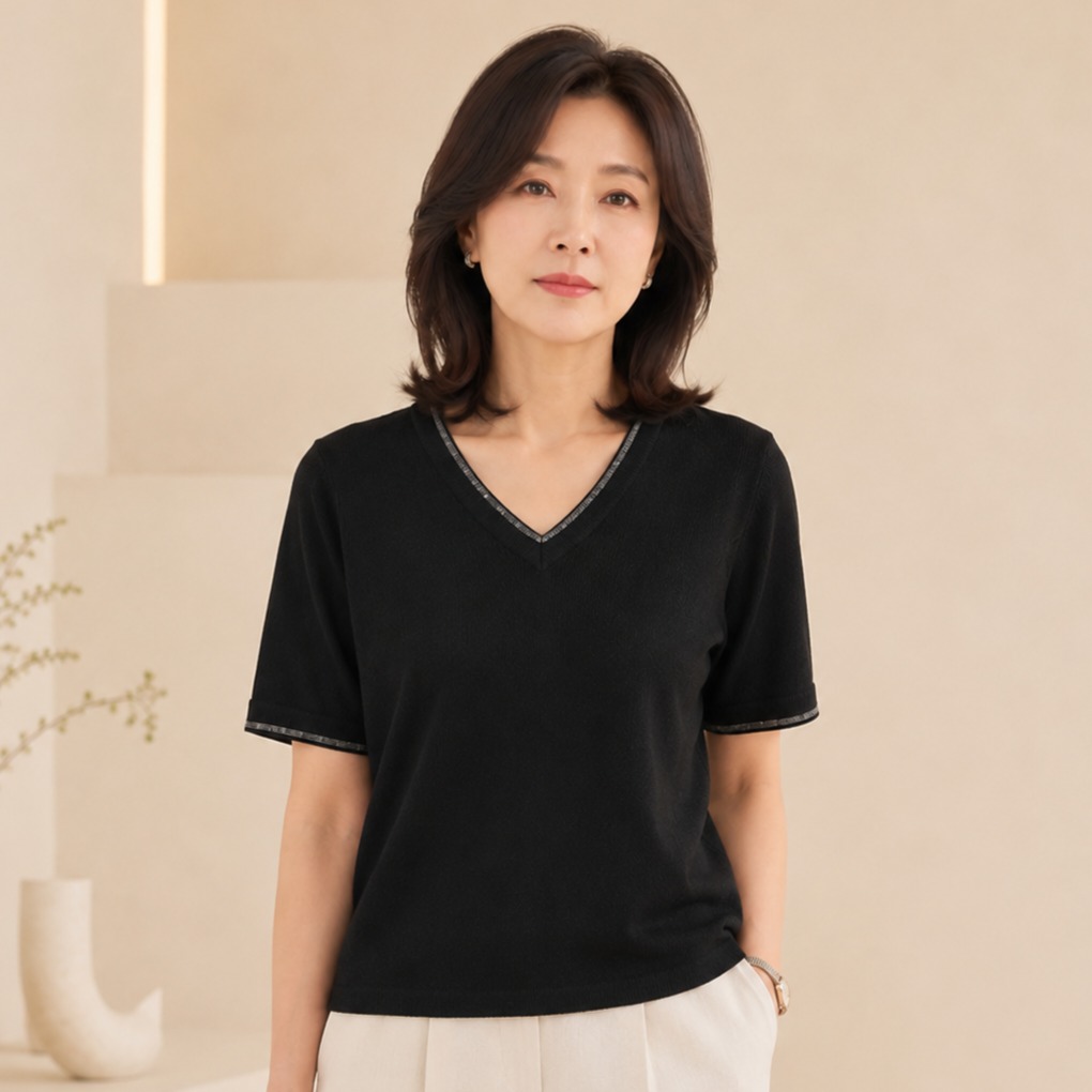 쿠치 엘레강스 브이넥 니트