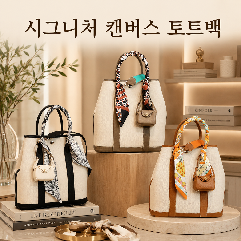 방특)시그니처캔버스토트백(참+스카프포함)