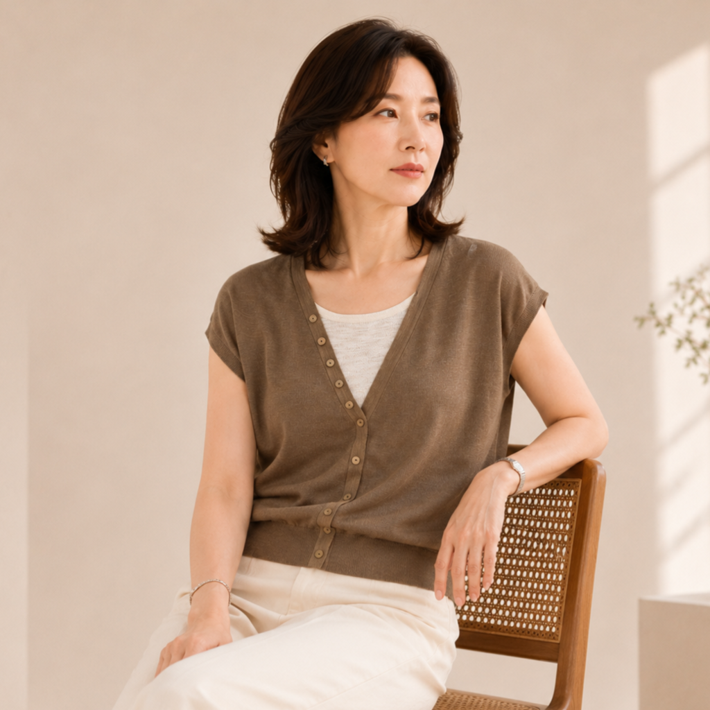 라임프레시 단추반팔니트