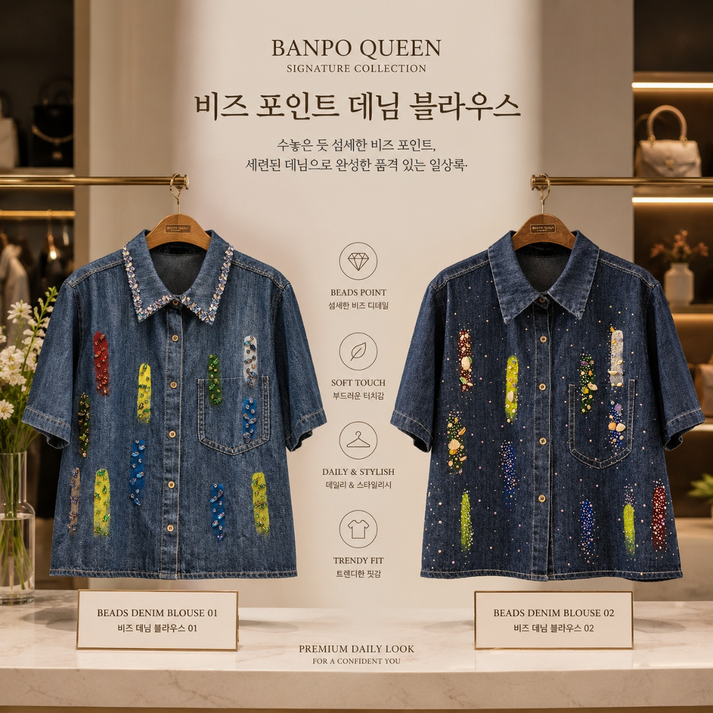 방특)비즈데님블라우스